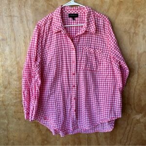 Lane Bryant Pink Plaid Seersucker Gingham Long Sleeve button down Collared shirt